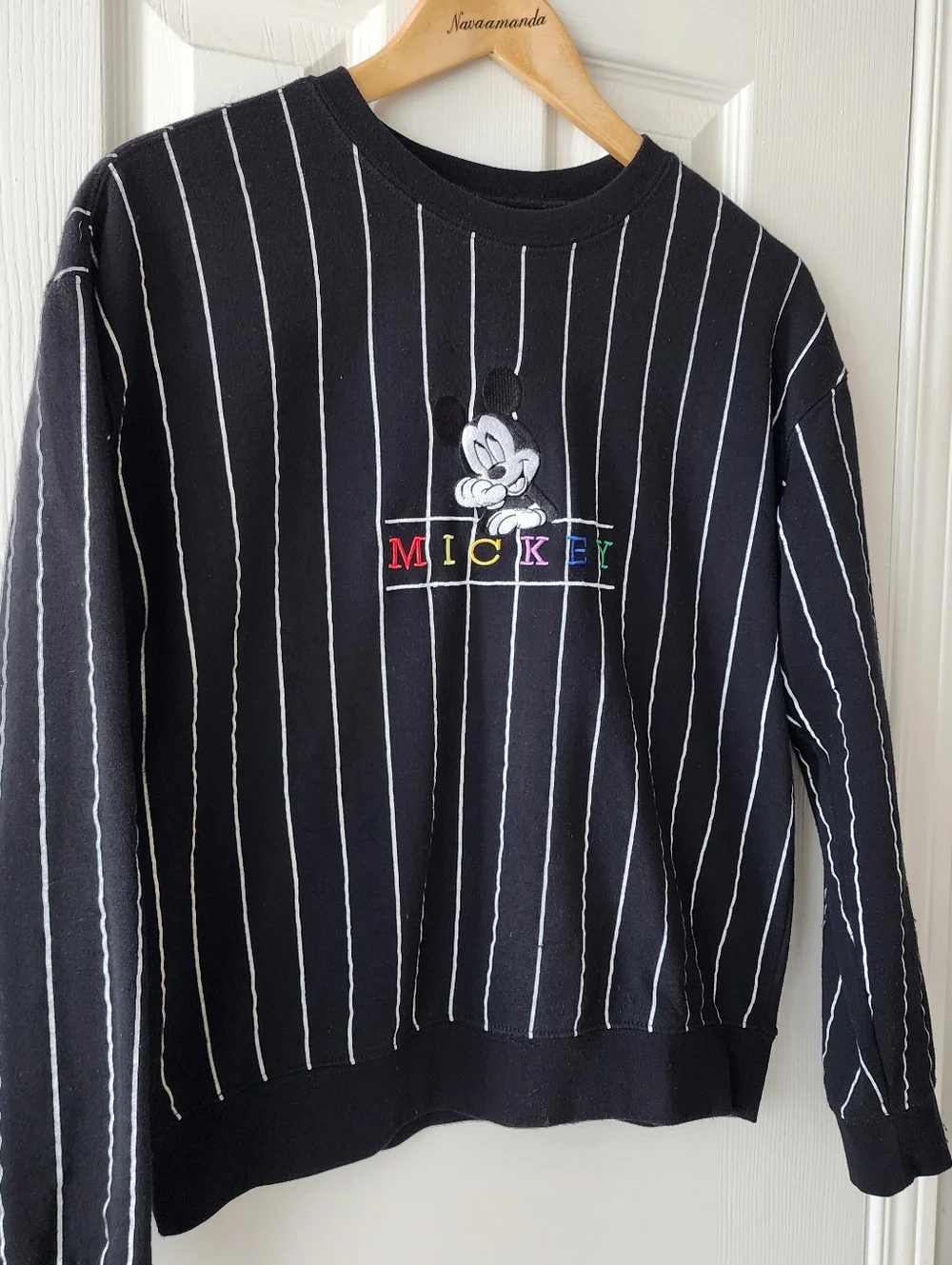 Mickey Embroidered Black Pinstripe Sweatshirt - Picture 2 of 12